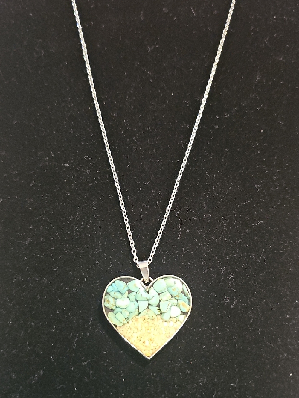 B Heart Turquoise Sand Pendant Necklace Womens Size‎ OS Blue Silver Beachy Boho